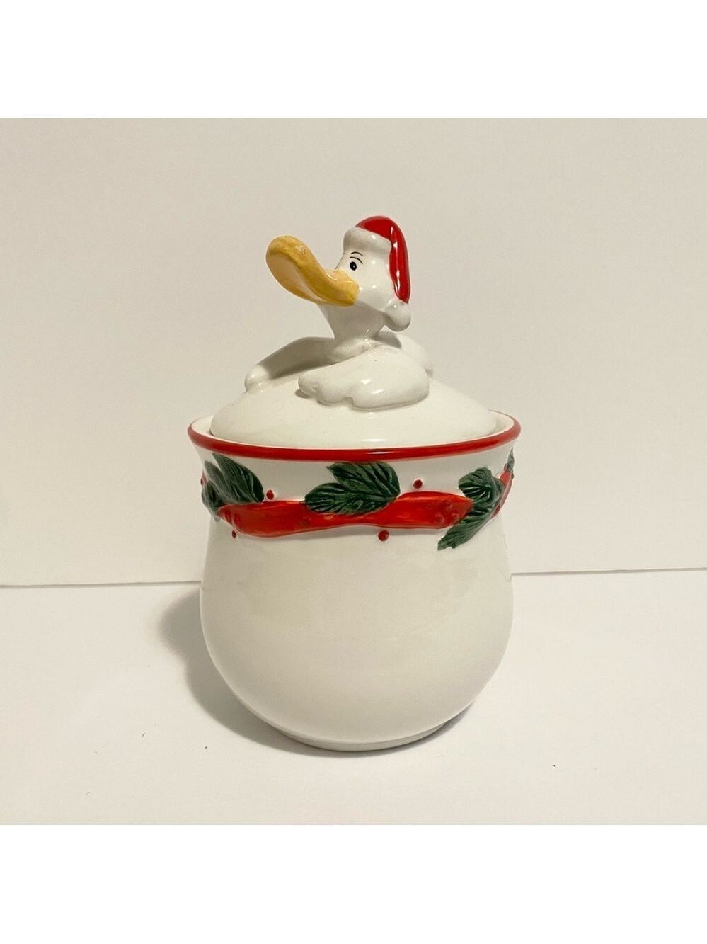 Bella Casa Christmas Ducky Ceramic Sugar Bowl Mini Duck Goose Kitchen Dish